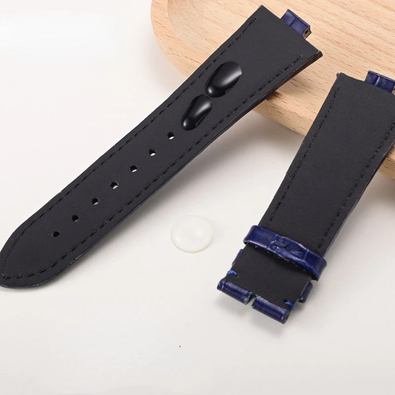 Top layer genuine leather strap For Vacheron VC overseas watch P47040 P47450 4500V 5500V male convex 25mm bracelet