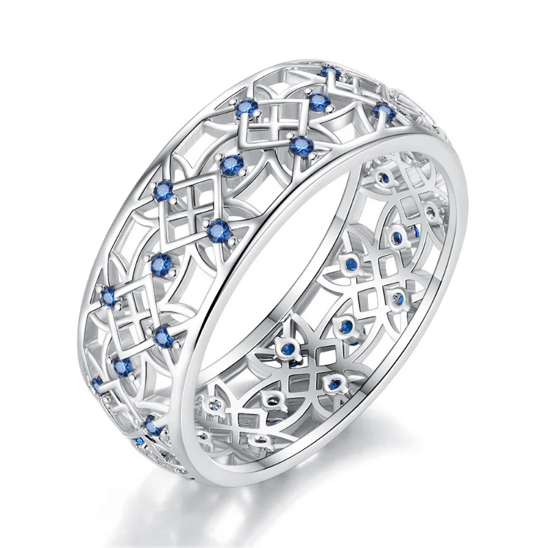

Micro-set zircon ring, openwork flower ornament, hand couple ring woman