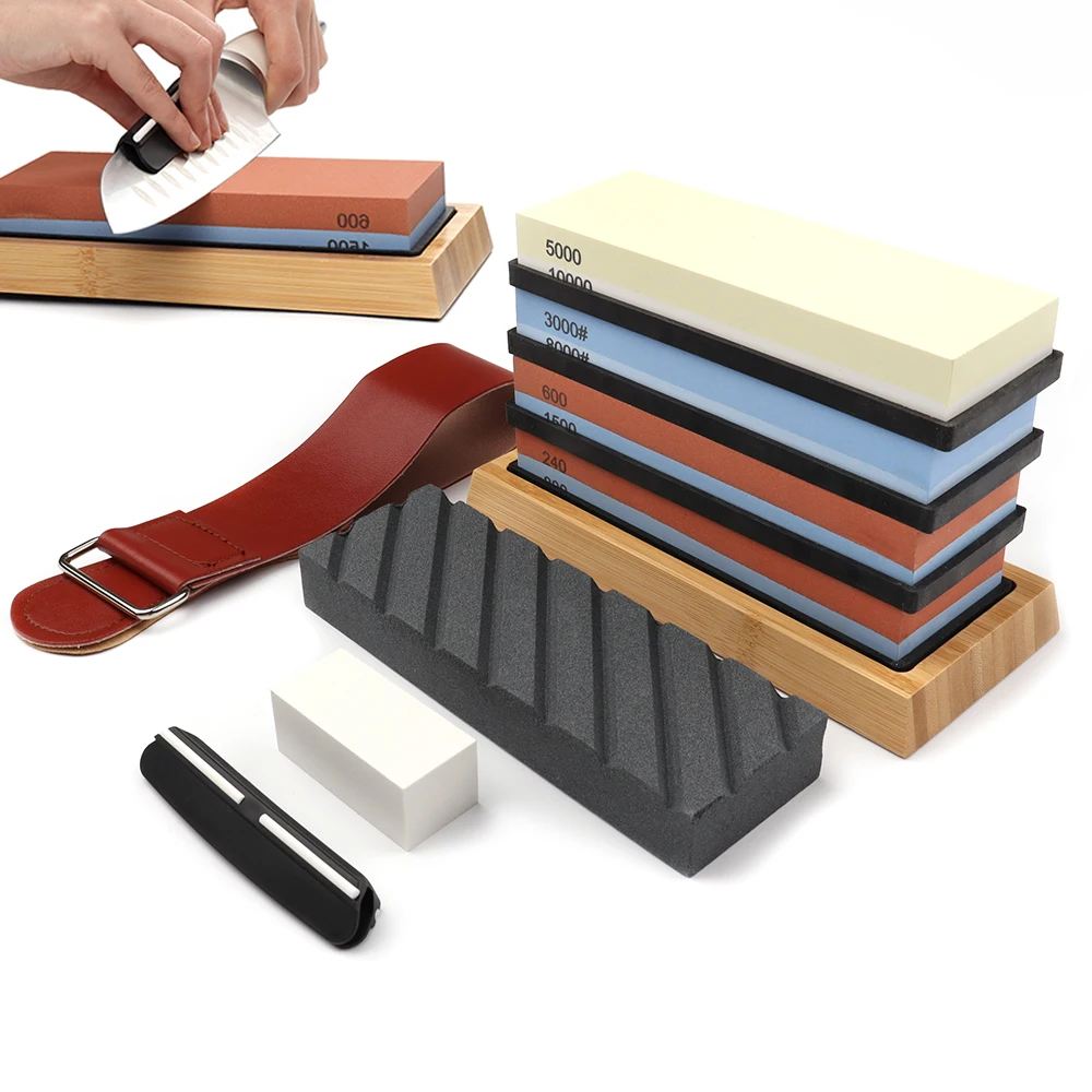 

Knife Sharpener Whetstone Double-side Grit 240-10000 Sharpening Stone Non-slip Oilstone Kitchen Accessories Grindstone Tools Set