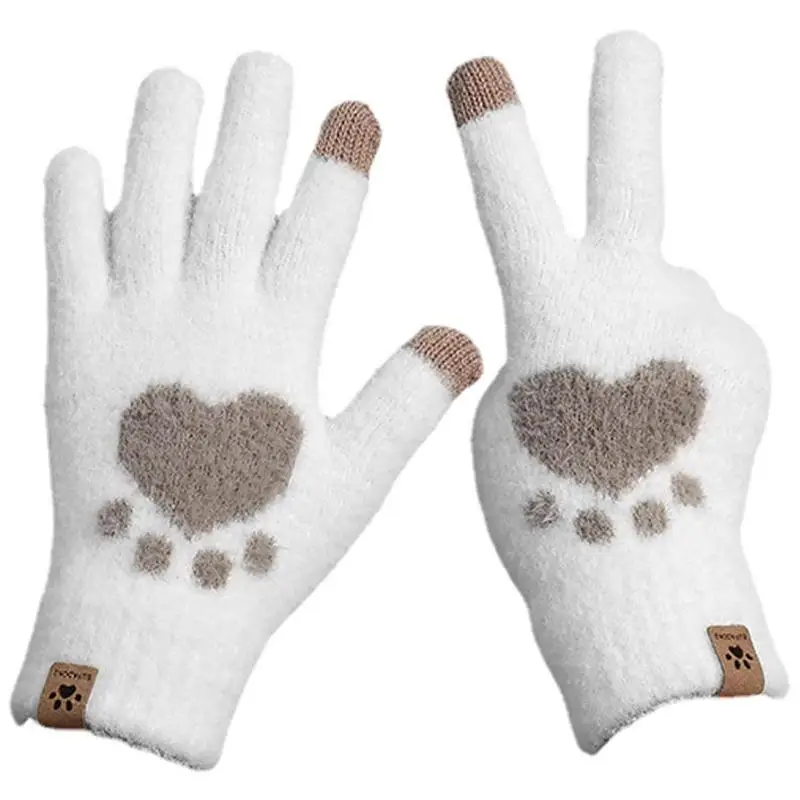 

Winter Touch Screen Gloves Cat Paw Pattern Autumn Gloves For Women Full Fingers Cold Weather Gloves Elastic Cuff Texting Glove