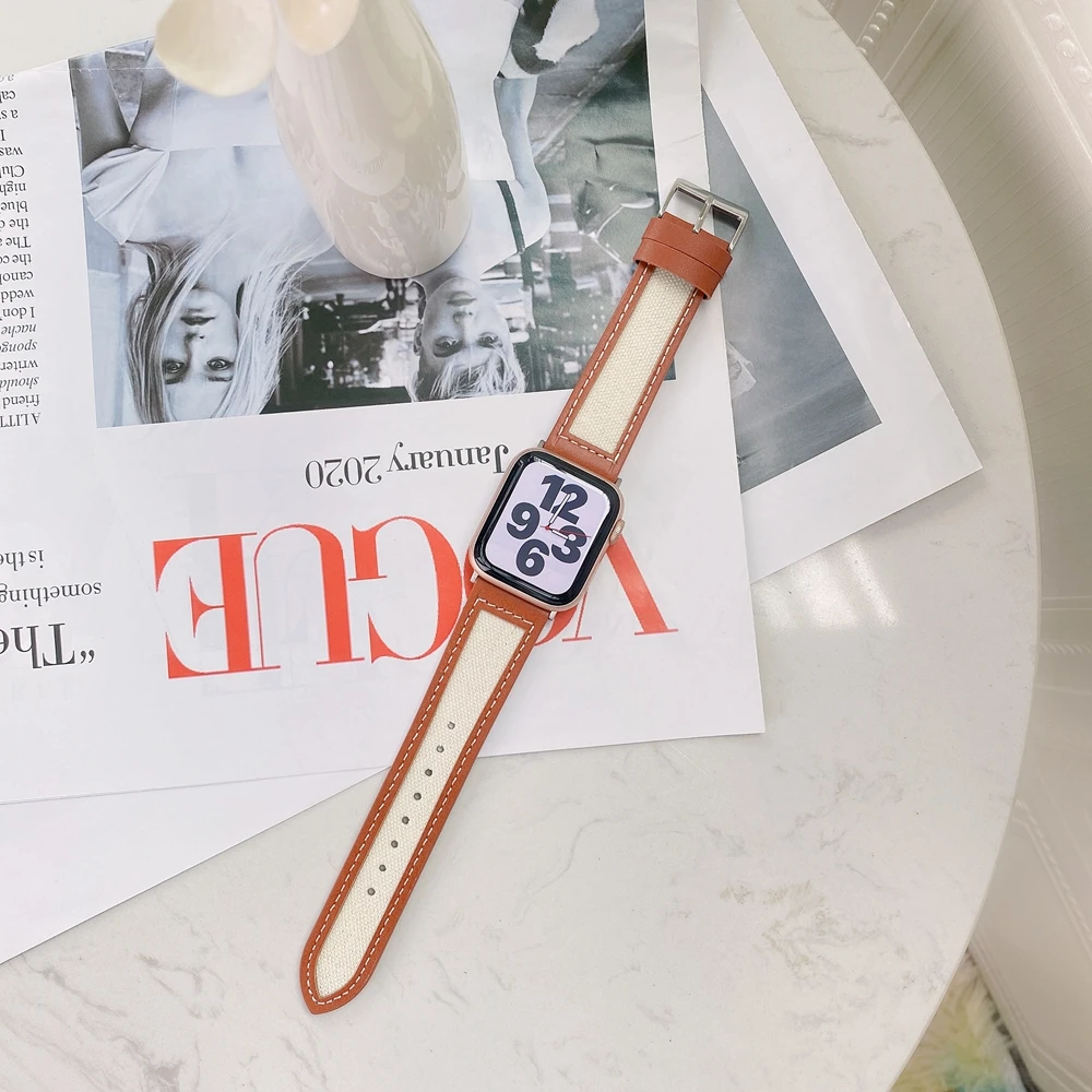 Ремешок кожаный для Apple Watch Series 7 6 5 4 3 2 1 модный браслет с простой петлей Iwatch 42/44 мм 41