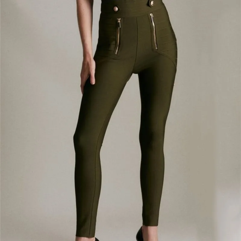 2023 Sexy Women High Waist New Summer Pencil Stretch Pants Zipper Bandage Pants Trousers Female Fashion Street Wear
