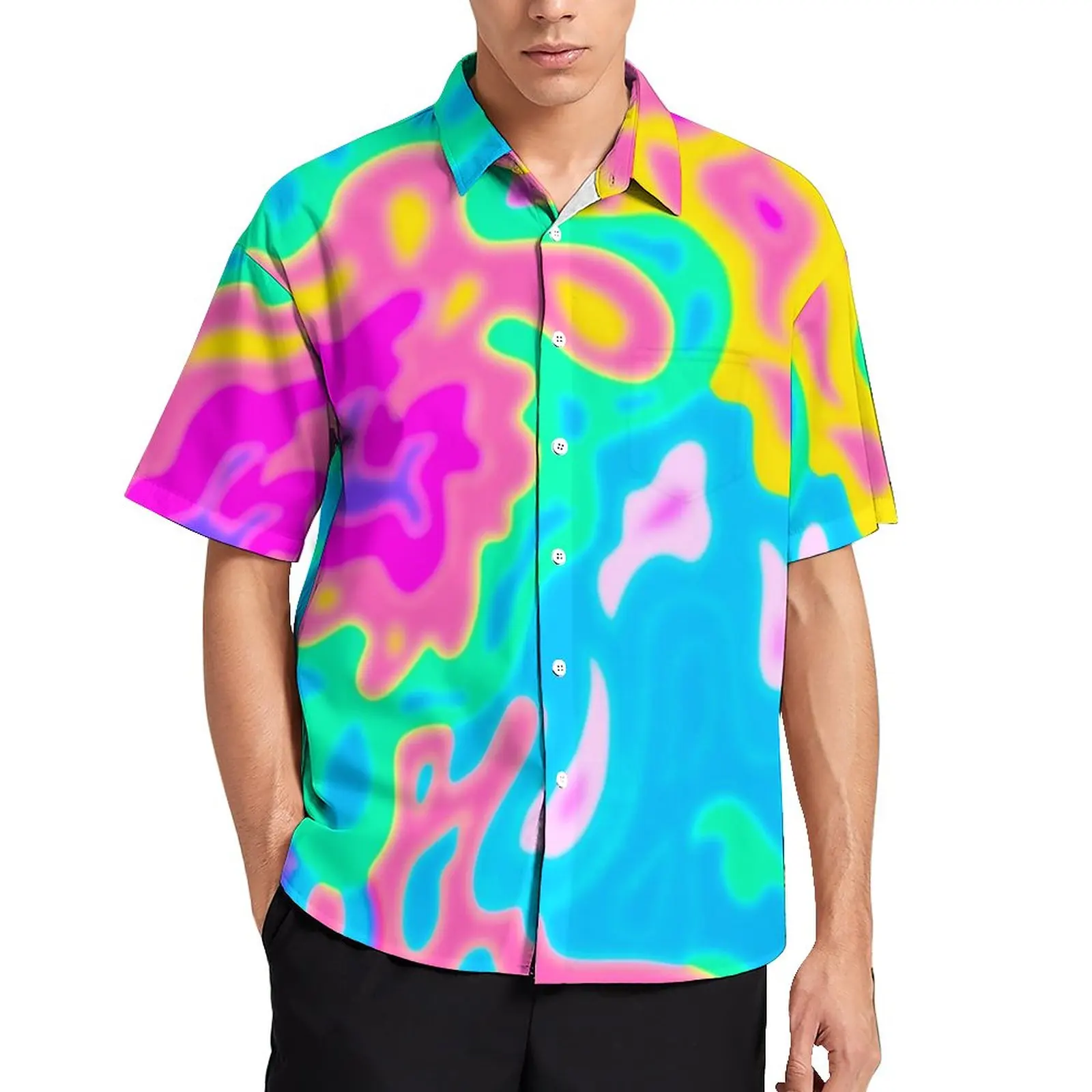 

Abstract Neon Splatter Casual Shirt Mens Colorful Design Vacation Shirt Summer Fashion Blouses Short Sleeve Print Oversize Tops
