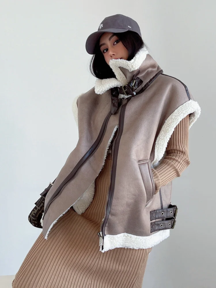

Fashion Streetwear WOMENGAGA Amb Hair Tops Teddy Is Hairy Women Autumn Winter Loose Waistcoat Vest Motorcycle Coat Vest DH8R