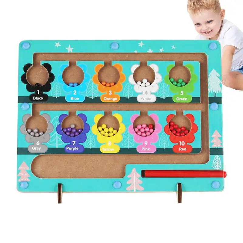 

Wooden Magnetic Color Number Maze With 65 Beads Montessori Educational Children Toys Color Recognition Game Gift For Kids