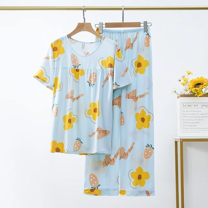 Women Pajamas Sets Soft Nightwear Summer Short Sleeve Pyjamas Animal Birld Print Sleepwear Female Pijamas Mujer