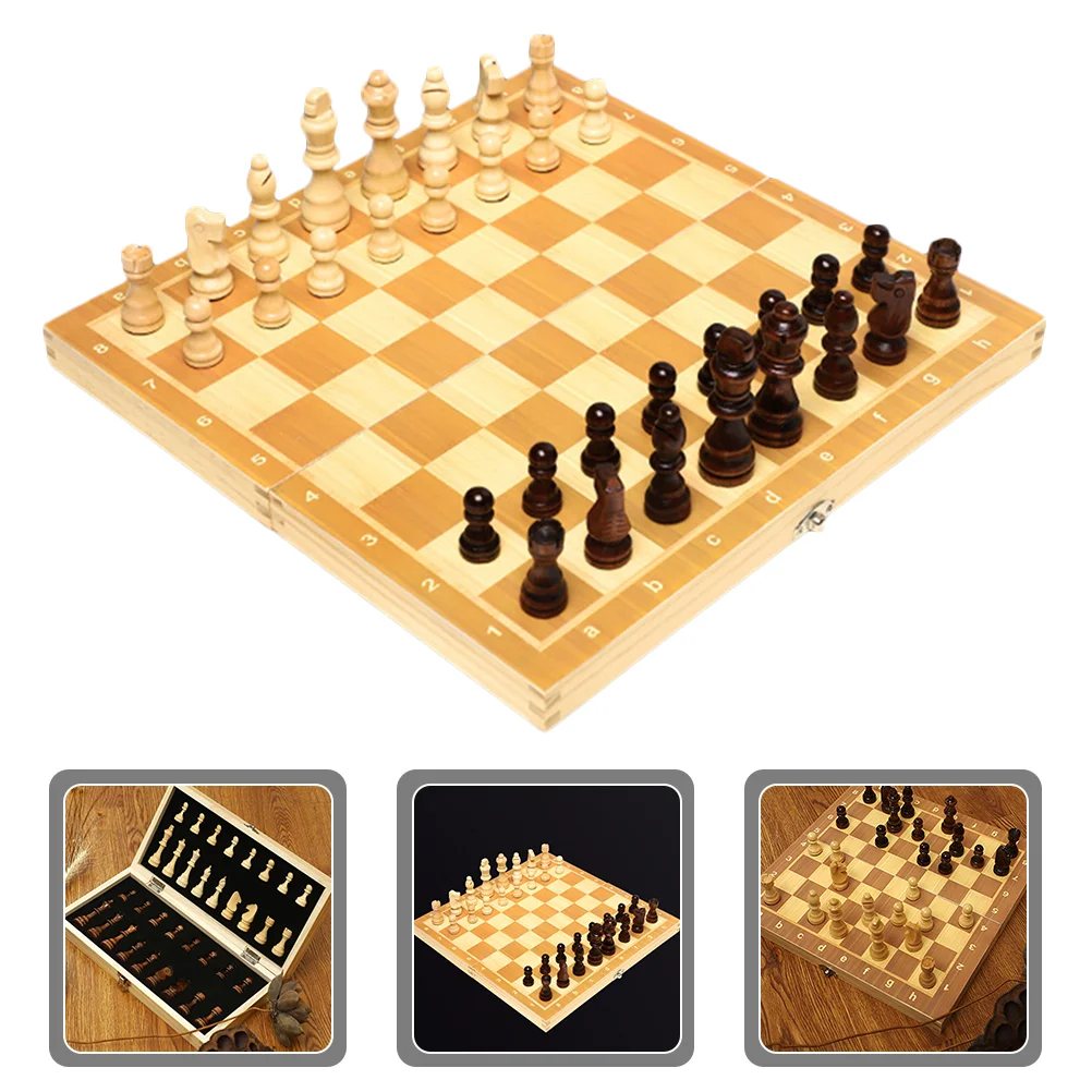 

Wooden Chess Playset Kids International Kit Explosion-proof Toy Educational Folding Checkerboard Travel