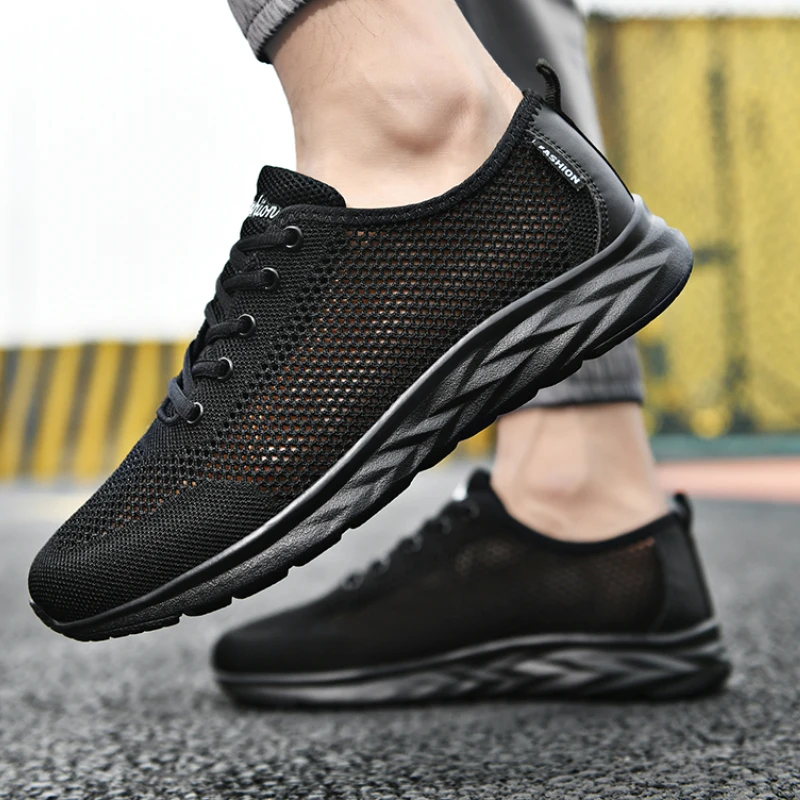 Men Sneakers Summer Solid Color Plus Size Mesh Breathable Casual Outdoor Running Walking Shoes Zapatillas Deportivas Hombre