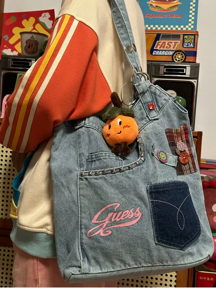 Женская джинсовая сумка-тоут JIAERDI в стиле Харадзюку шикарная вместительная