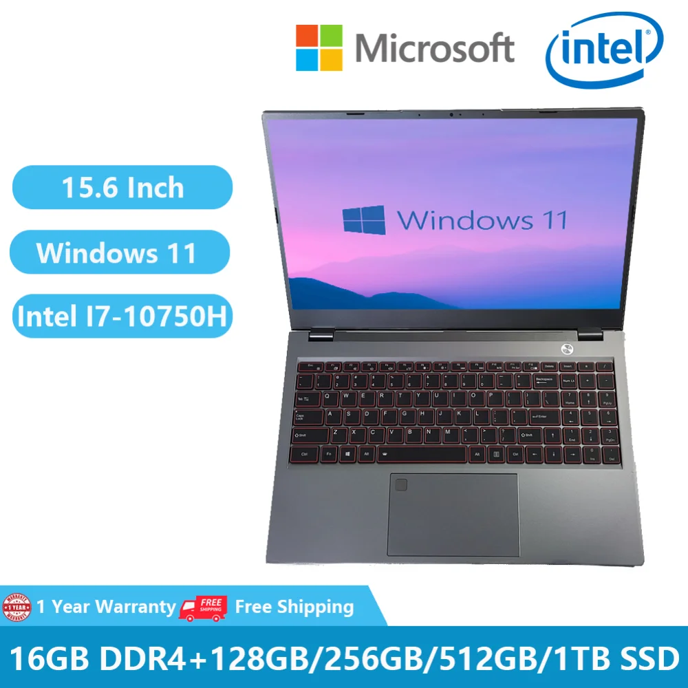 

2023 Laptop Gaming Computer PC Office Notebooks Windows 11 Netbook 15.6" 10 Generation I7-10750H Dual 32GB RAM 1TB SSD M.2 RJ45