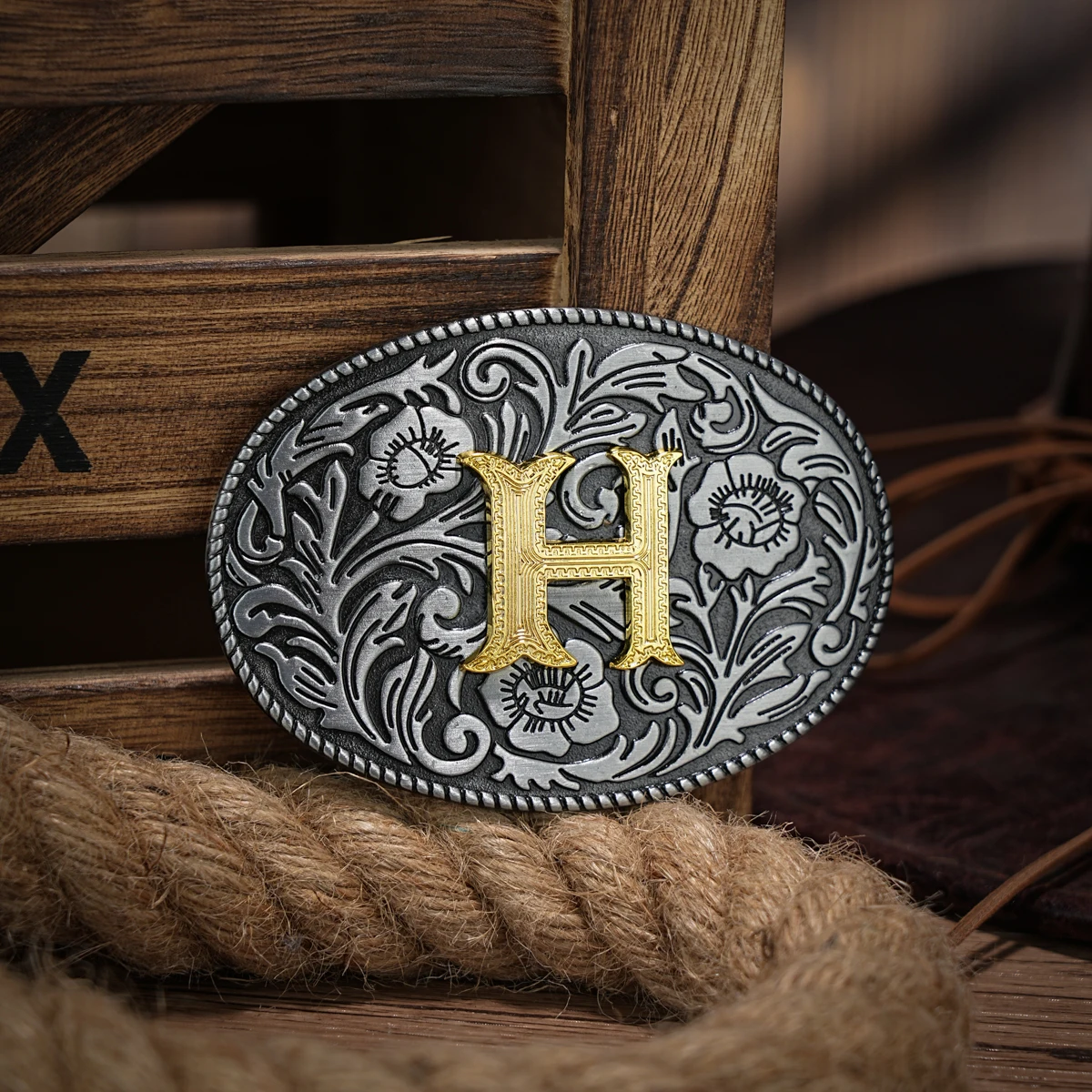 Серебристая пряжка для ремня Initial Vintage-ковбойская