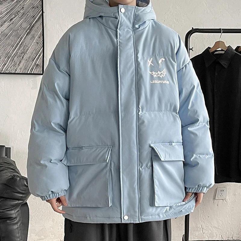 Winter Men Hooded Parkas 2022 New Thicking Casual Loose Warm Print Coat Hip Hop Streetwear Cotton Couples Ins Jacket Oversized