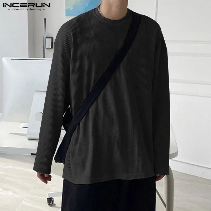 

Модные повседневные стильные топы INCERUN, новинка, Мужская трикотажная кофта в полоску, Мужская распродажа, свободные футболки с длинным рука...