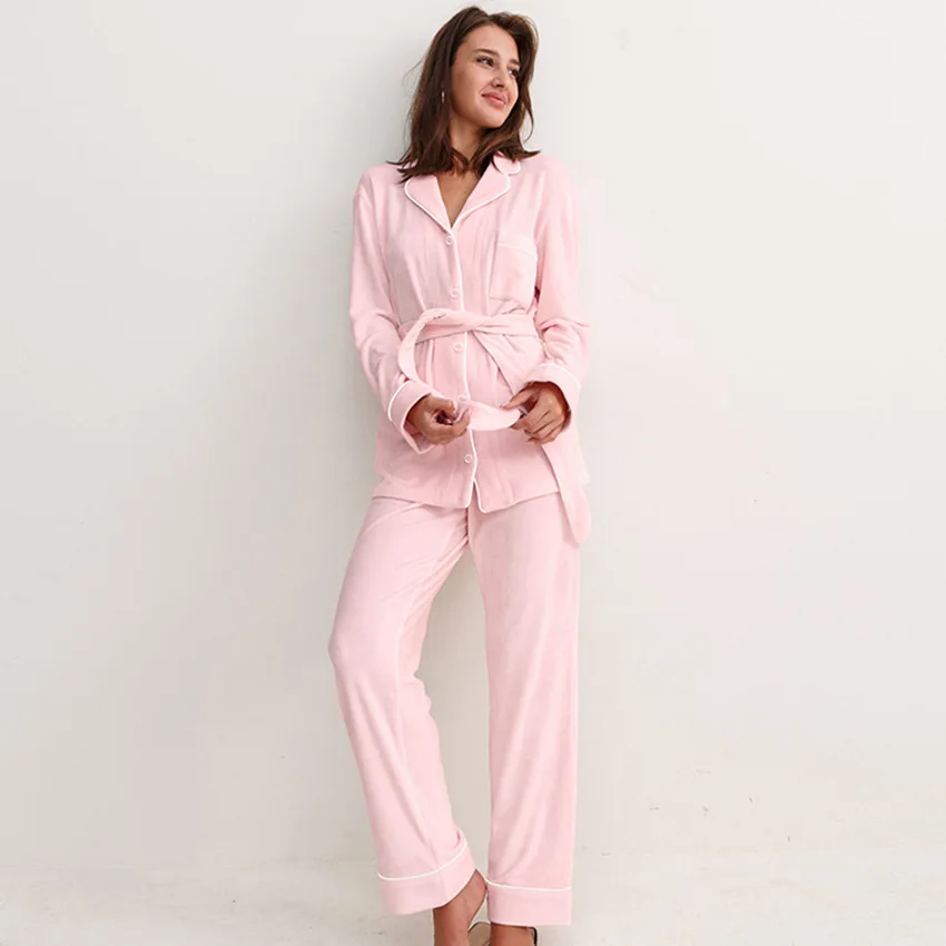 Luxury Velvet Pajamas Winter Warm Velvet Pajama Sets Women 2 Pieces Sets Soft Robe Sleepwear Home Wear Set