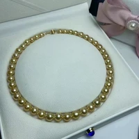 elegant charming hige end natural south sea genuine golden round pearl necklace free shipping for women jewelry necklace chains
