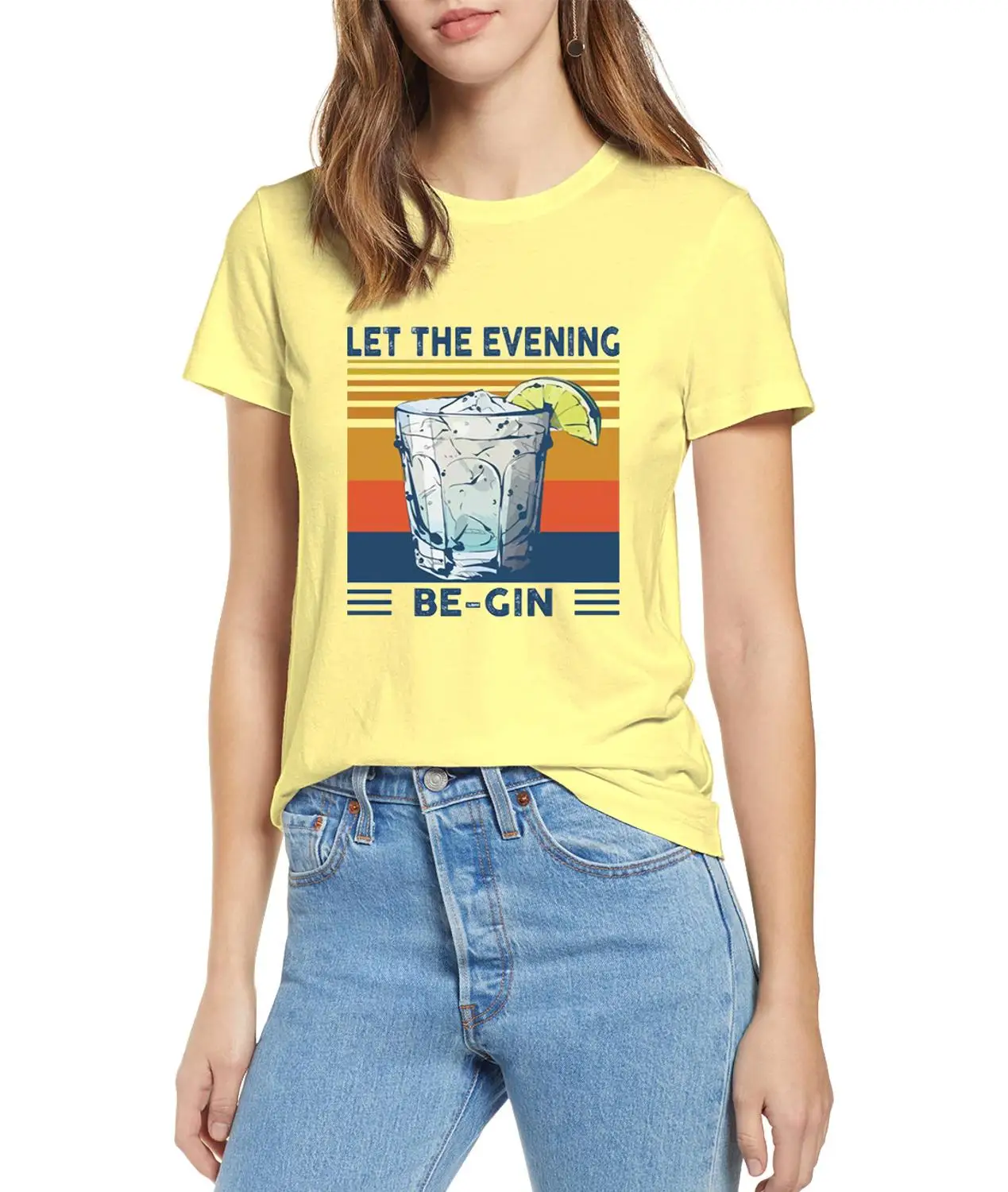 

Martini Cocktail Let The Evening Be Gin Funny Vintage Men's O-Neck T-Shirt Cotton Tee new fashion women's thin sweaters