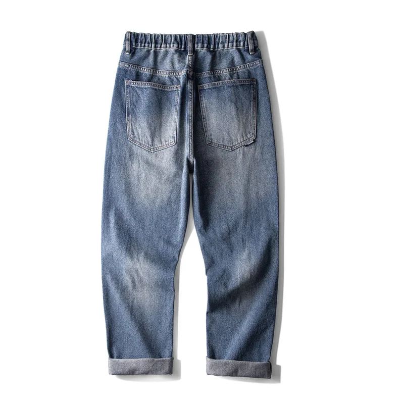 Streetwear Men 2022 Autumn Winter Jeans Men's Vintage Loose Straight Casual Pants Fashion Blue Temperament Harun Pants Female