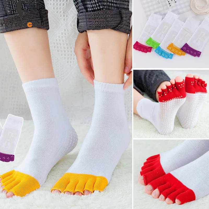 

5 Pairs Toeless Non Skid Sticky Grip Yoga Socks With Toes Women Anti Slip Gym Fitness Sports Pilates Professional Dance Socks