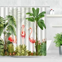tropical jungle plants shower curtain flamingo green leaves palm trees scenery waterproof bath curtains bathroom fabric screens