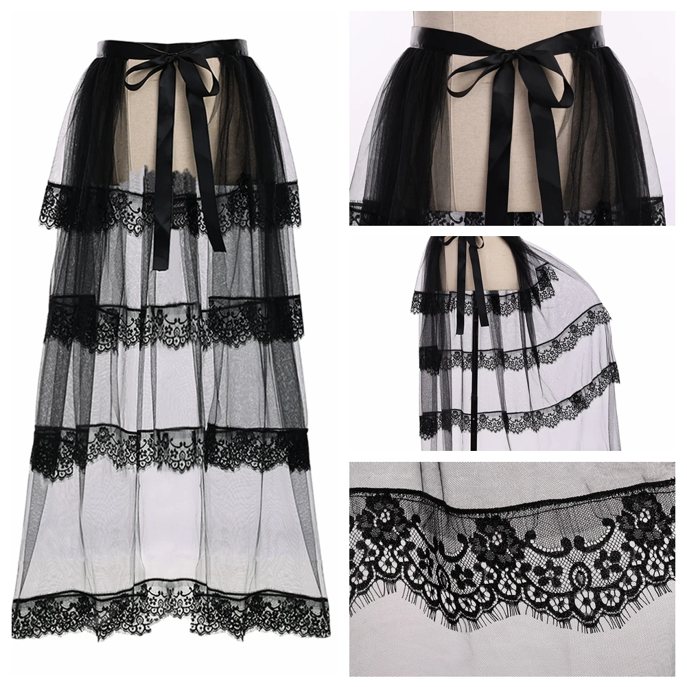 Женская сексуальная Длинная юбка-макси из многоярусного тюля с разрезом сбоку и