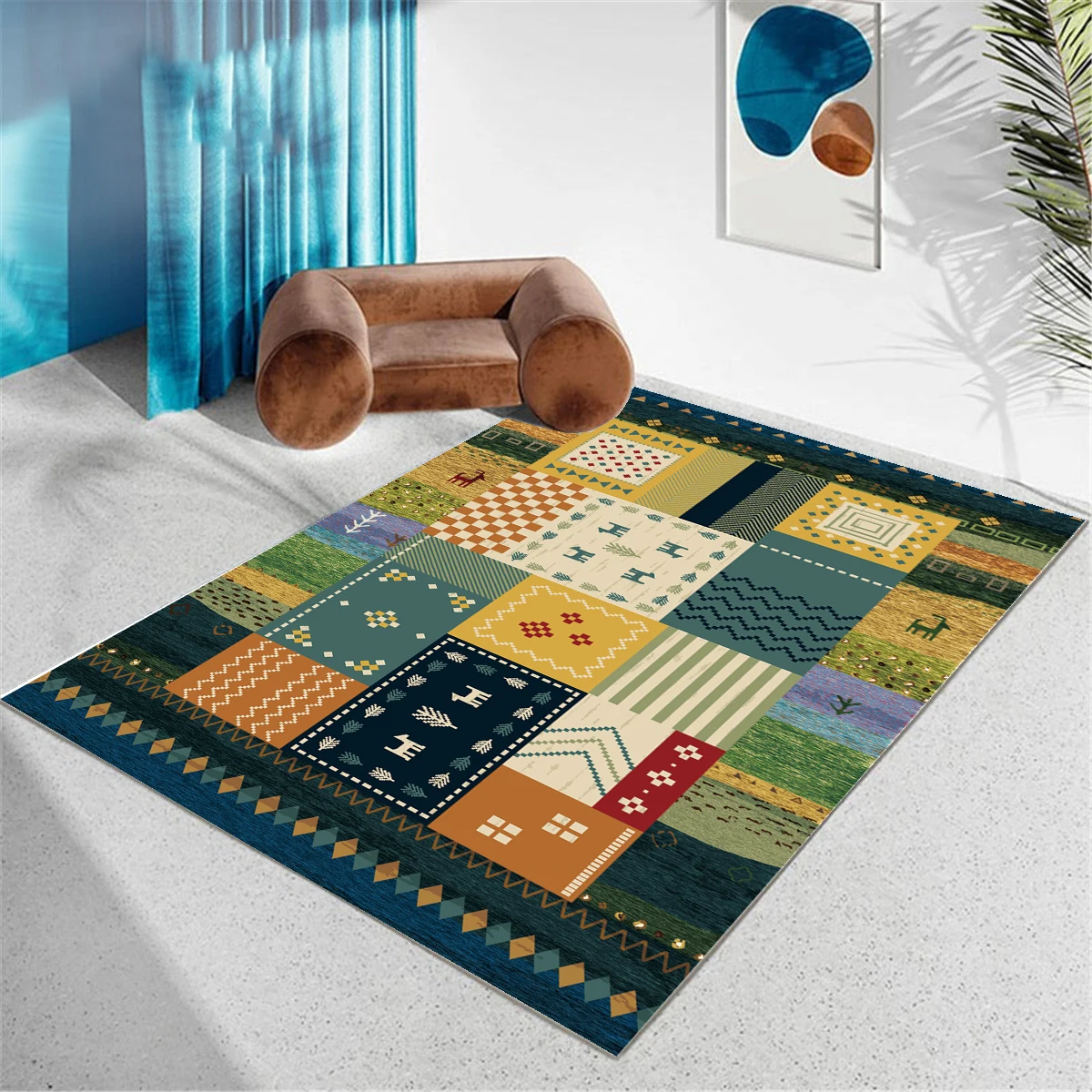 

Nordic Morocco Retro National Style Carpet Living Room Sofa Coffee Table Mat Bedroom Bedside Floor Mat Bathroom Anti-Slip Rug