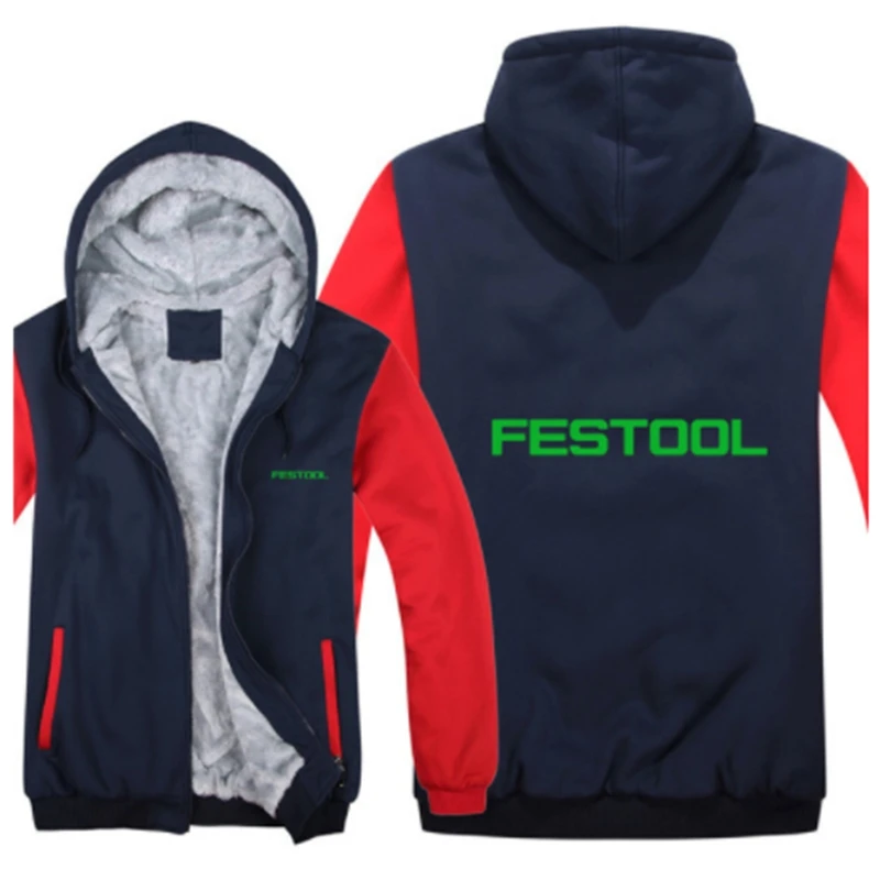 

New Winter Men's Fashion Festool Tools Logo Thicken Hoodie Jacket Casual Male Warm Fleeece Harajuku Hoody Coats