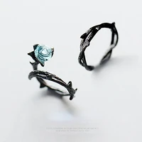 gothic thorns crystal rose ring pair of men and women couples ring personality design open punk finger rings party jewelry gifts