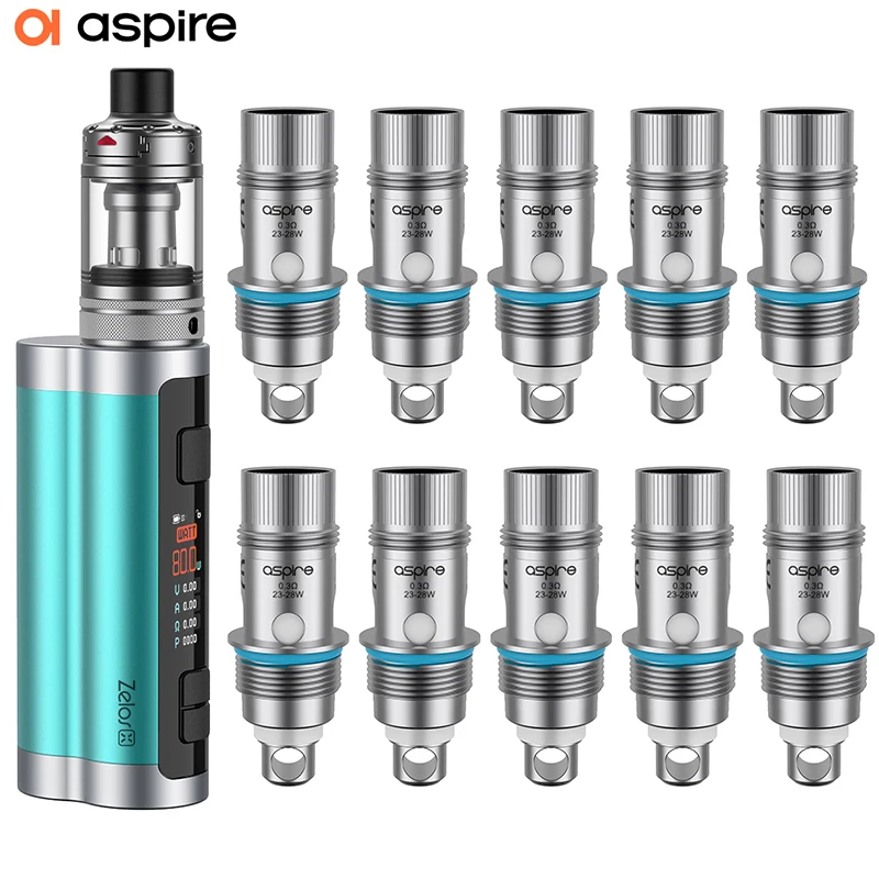 Aspire Vape Zelos X Kit Plus 10 PCS Nautilus Mesh Cois 0.3ohm Electronic Cigarette Vaper Mod Ecig  Nautilus 510 Tank E-cigarette