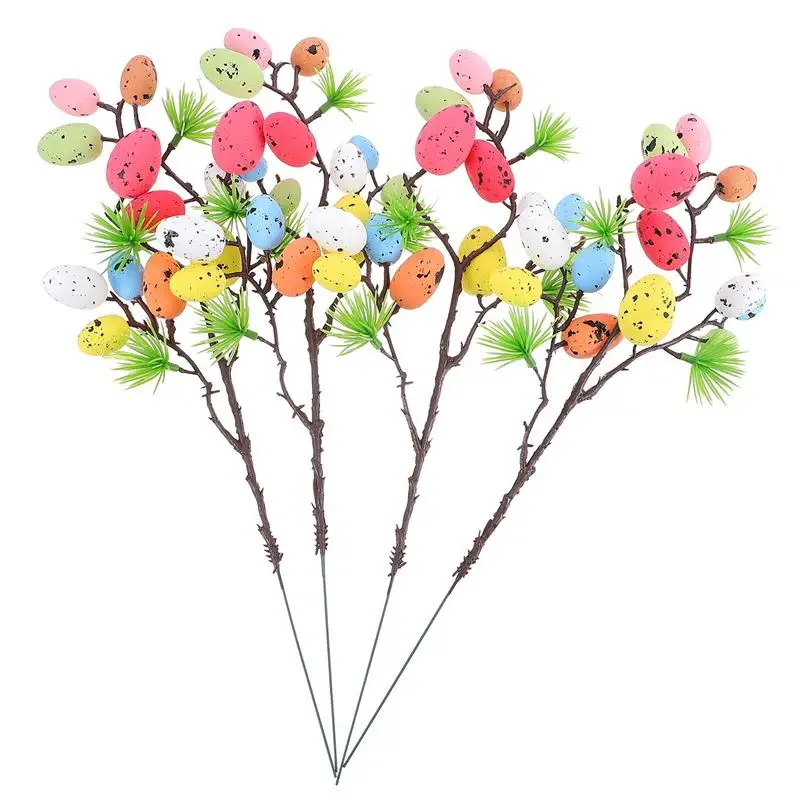 

4Pcs Easter Spotted Egg Cuttings Easter Egg Tree Branch Ornaments Creative Branch Easter Eggs Tree Bouquet Party Photo Props