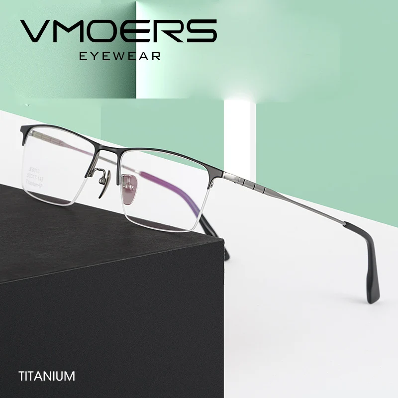 

VMOERS Pure Titanium Ultralight Progressive Prescription Glasses Retro Semi Rimless Optical Multifocus Eyeglasses Myopia Eyewear