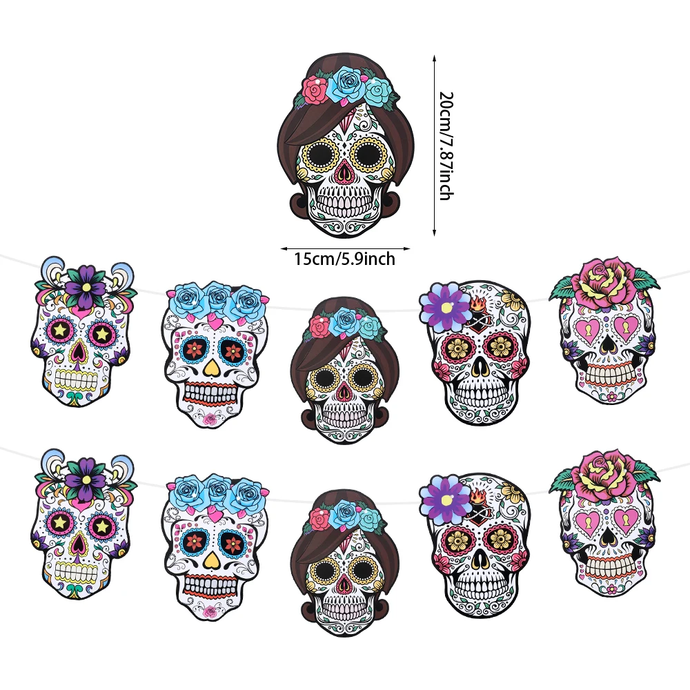 Мексиканский день мертвецов фетровый красочный цветок Череп баннер