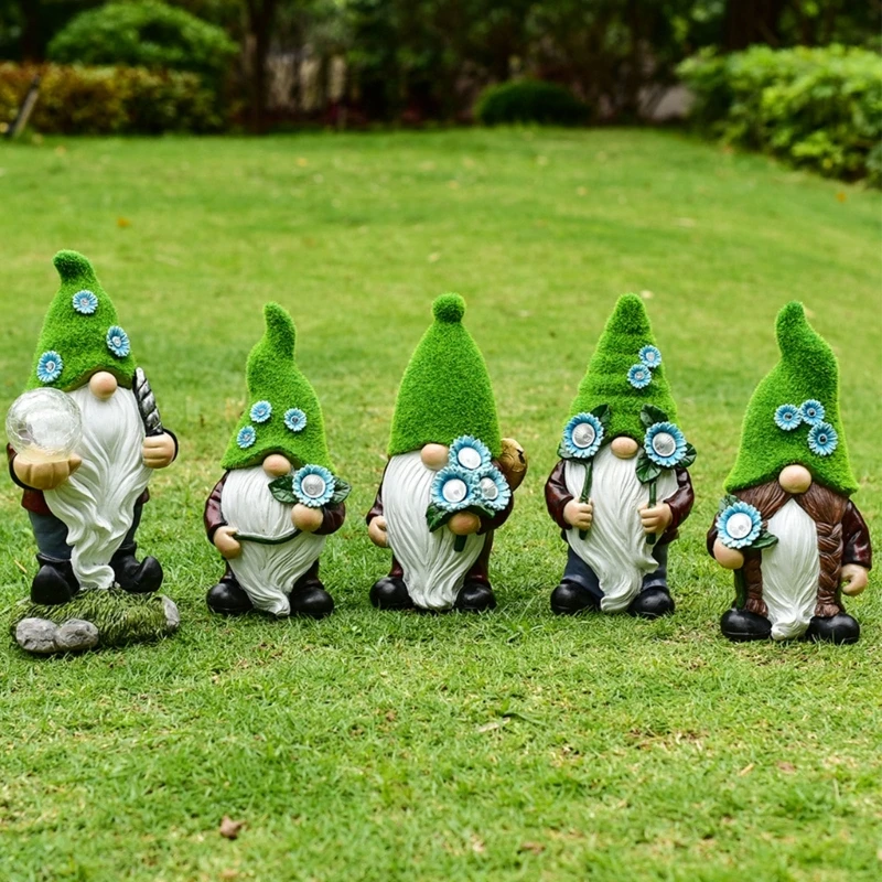 

Flower Gnomes Statues with LED Solar Light Outdoor Garden Decoration Waterproof Solar Figurine Lights Dwarf Ornaments