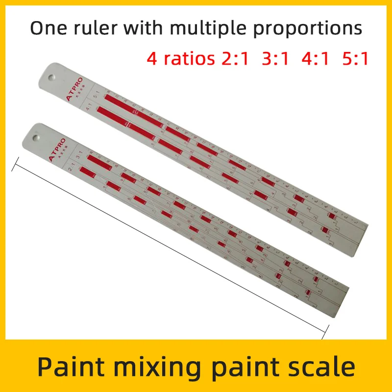 

1pcs Car Paint Mixing Paint Ruler Scale Paint Mixing Sheet Metal Spray Painting Scale 2:1 and 3:1 Corrosion Resistance Length 35