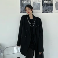 spring summer streetwear fashion gothic harajuku coat for women vintage full sleeve casual personality chain black suit coats
