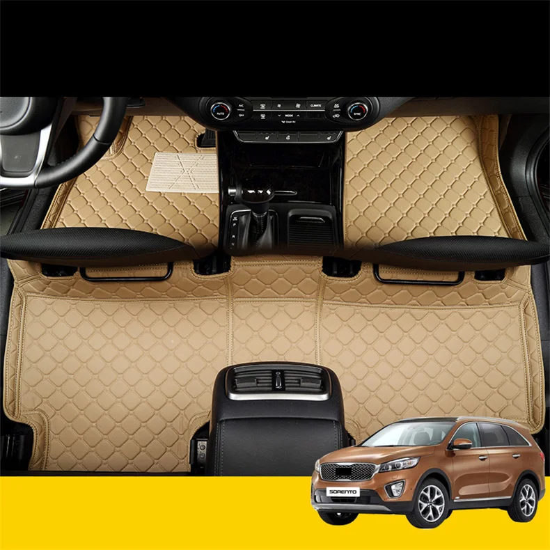 

leather car floor mats for kia sorento 2010 2011 2012 2013 2014 2015 2016 2017 2018 2019 2020 7 seats accessories