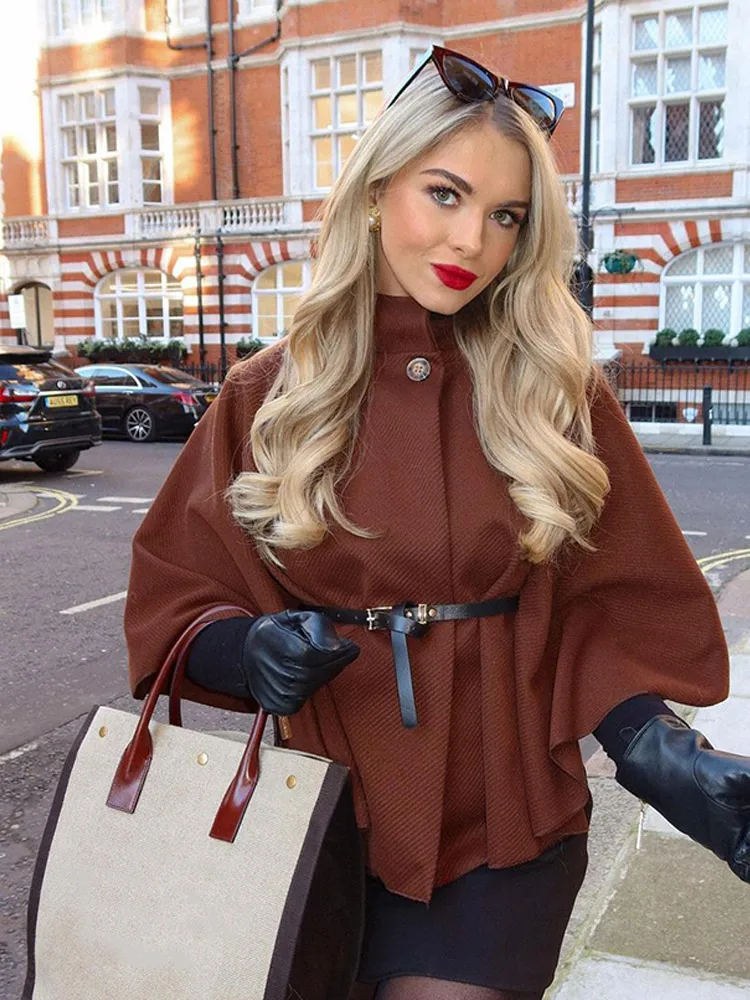 Женский элегантный плащ с круглым вырезом шерстяное пальто модное однотонное