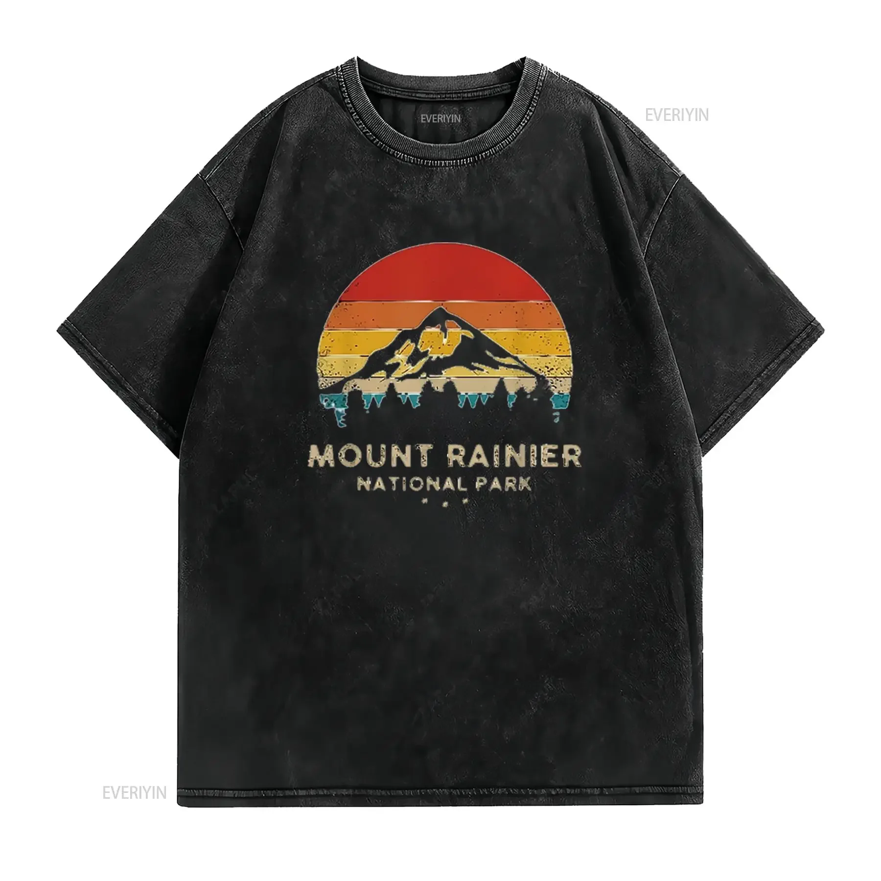 Фото Мужская футболка Mount Rainier National Park в стиле ретро, белая винтажная стираная дышащая модельерская одежда, удобная №2
