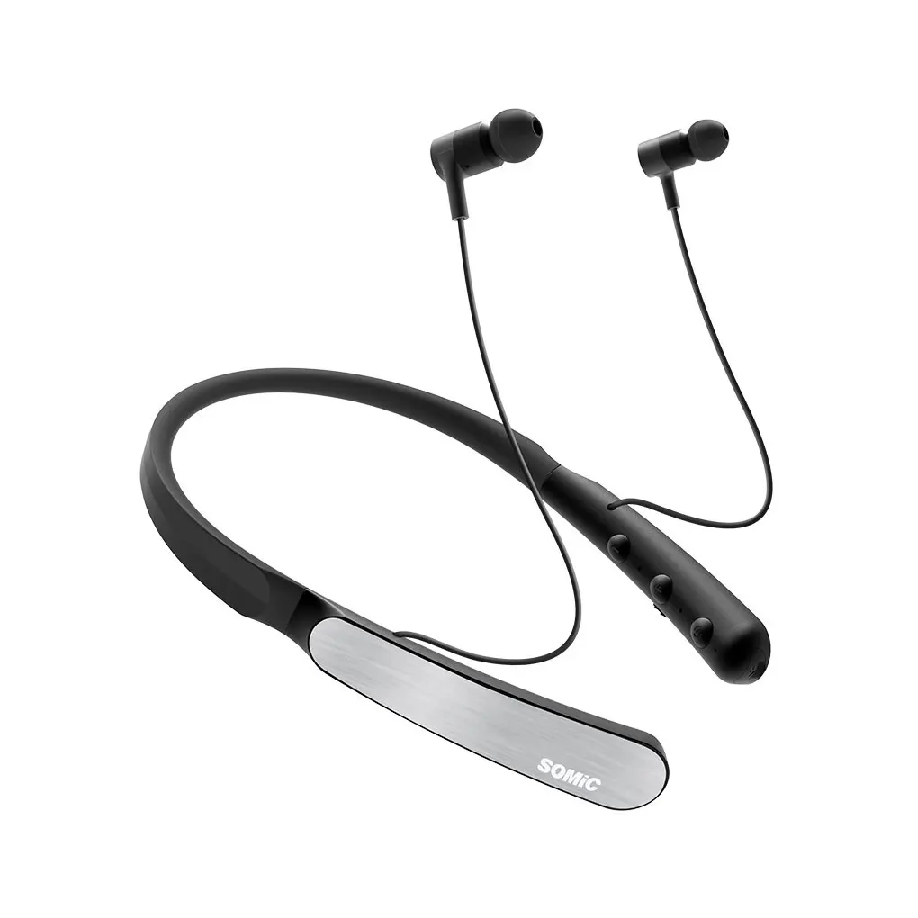 

Somic Wireless Earphone 300Ω Noise Reduction ABS Sleep Easy Quick Connection Built-in Battery 4.1 Version Neckband Earbuds