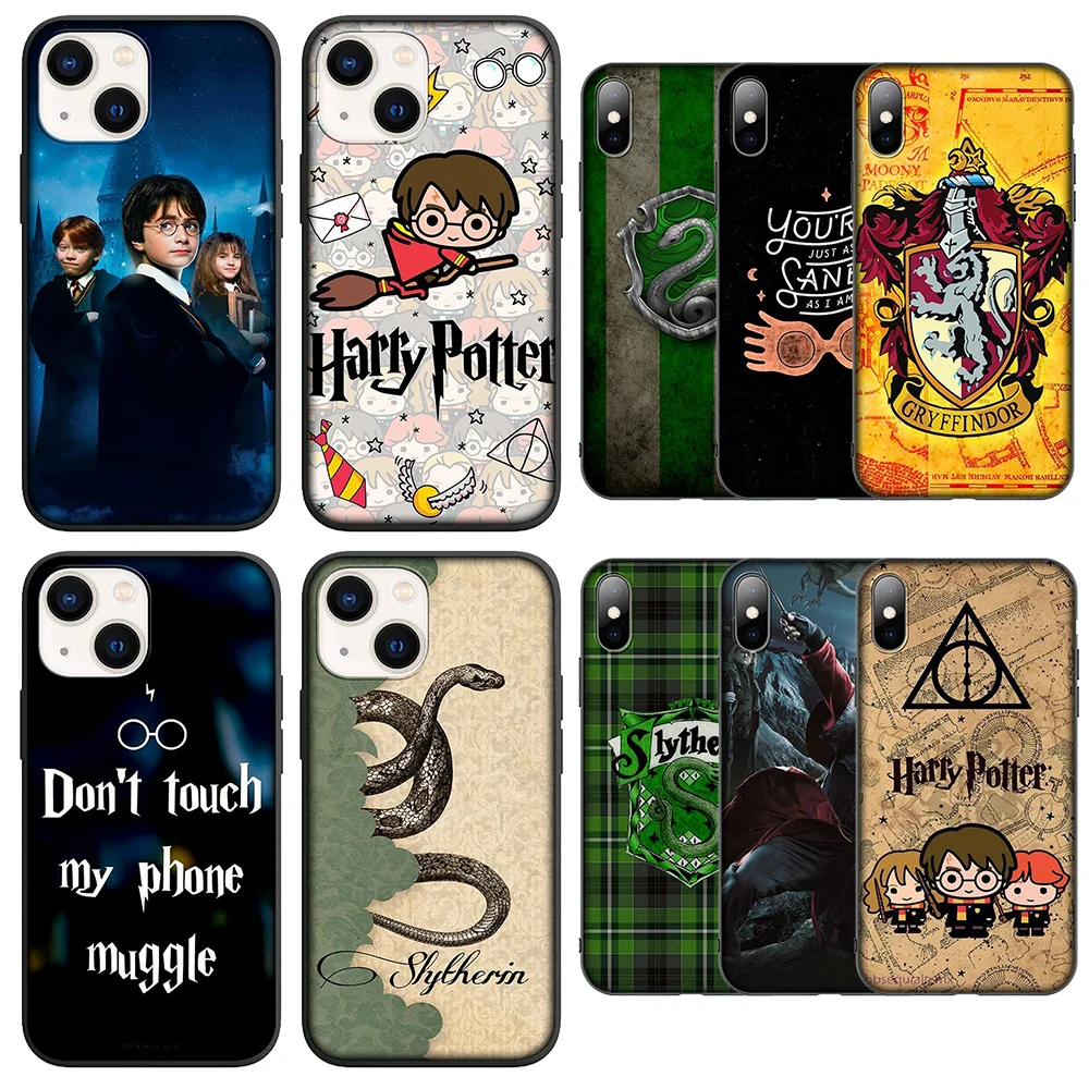 Bandai-funda de silicona blanda con Logo de Harry Potter para iPhone, carcasa con logotipo de Harry Potter para iPhone 14, 13, 12, 11, X, XS, XR Pro Max Mini 8, 7, 6, 6s Plus, 5s, 5 SE, D104