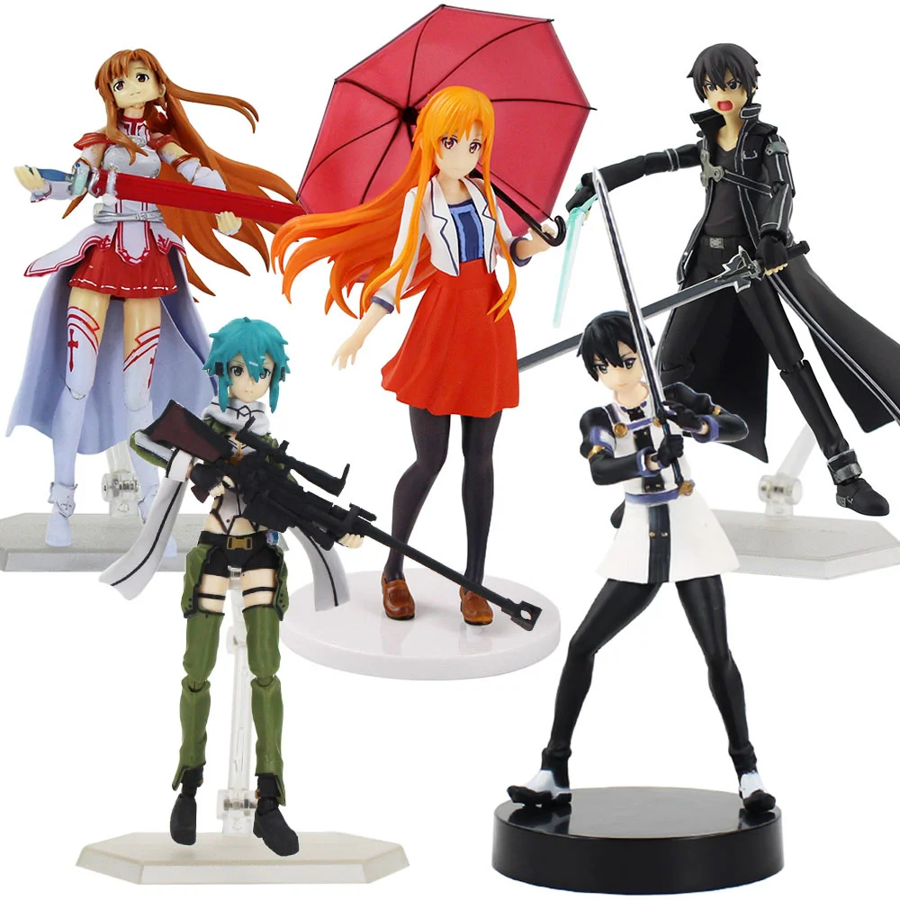 

Art Sword Online SAO Anime Kirigaya Kazuto Kirito Suguha Yuuki Asuna Asada Shino Movable PVC Action Figure Model Toys Dolls Gift