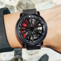 hot sell men quartz watch 360 rotating car wheel dial clock fashion mesh belt waterproof rim hub wristwatch relogio masculino