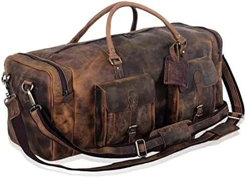 

28 inch Duffel Bag Travel Sports Overnight Weekend Leather Duffle Bag for Gym Sports Cabin Holdall bag (Distressed Brown) Kikis