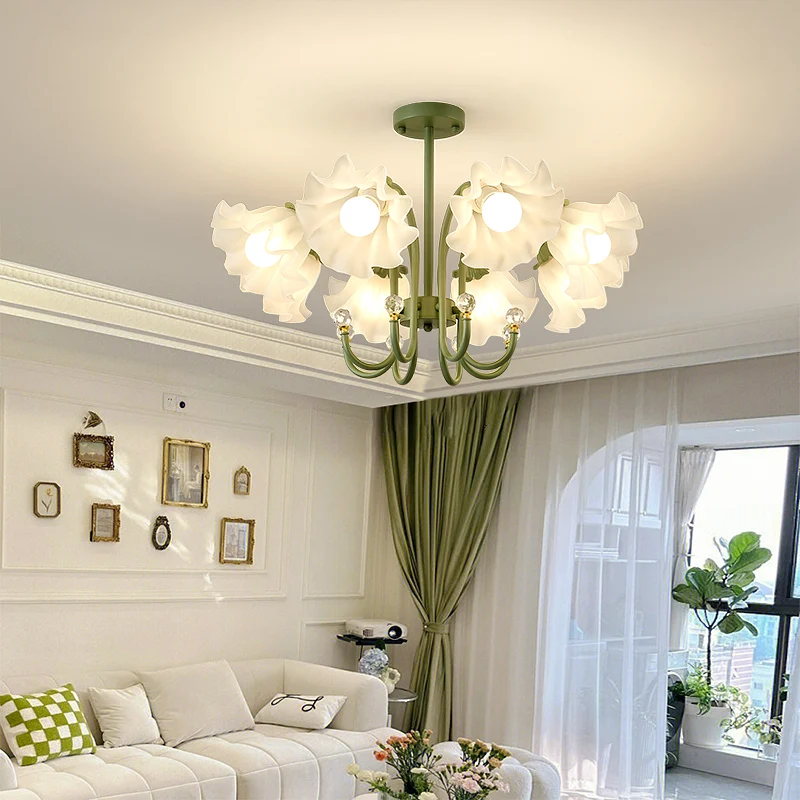 

Girl Children's Room LED Chandelier Cream Style Bedroom Warm Romantic Minimalist Restaurant Home Lighting Ceiling Decor Green