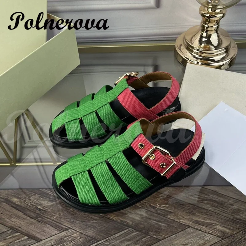 Retro Woven Baotou Sandals Women's Flat Leather Hollow Fashion Roman Shoes Flat Platform Summer Casual Shoes Summer New In
