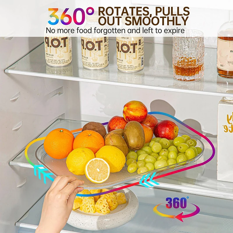 

Прозрачный поворотный органайзер для холодильника, вращающийся на 360 ° прямоугольный стеллаж для хранения, прозрачная Поворотная стойка для кухонного шкафа
