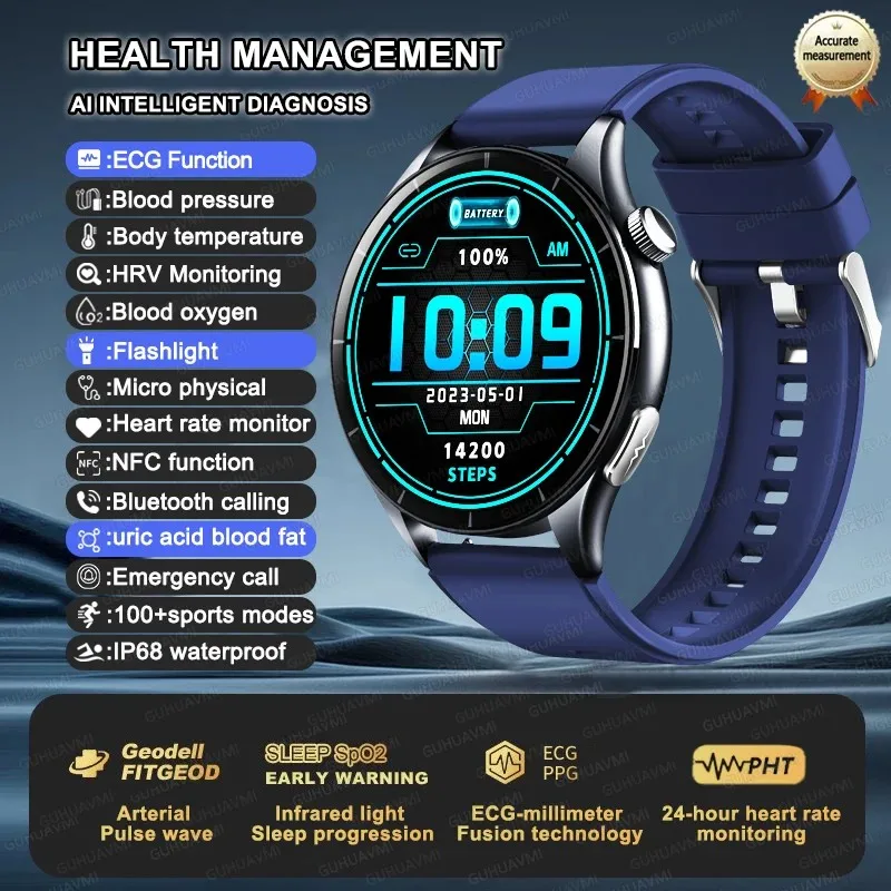 Фото Новые умные часы XIAOMI с NFC+ECG+PPG для здоровья: измерение ИМТ, жировых отложений, пульса, давления, 380 мАч, звонки по Bluetooth, водонепроницаемость IP68, спортивный браслет №1
