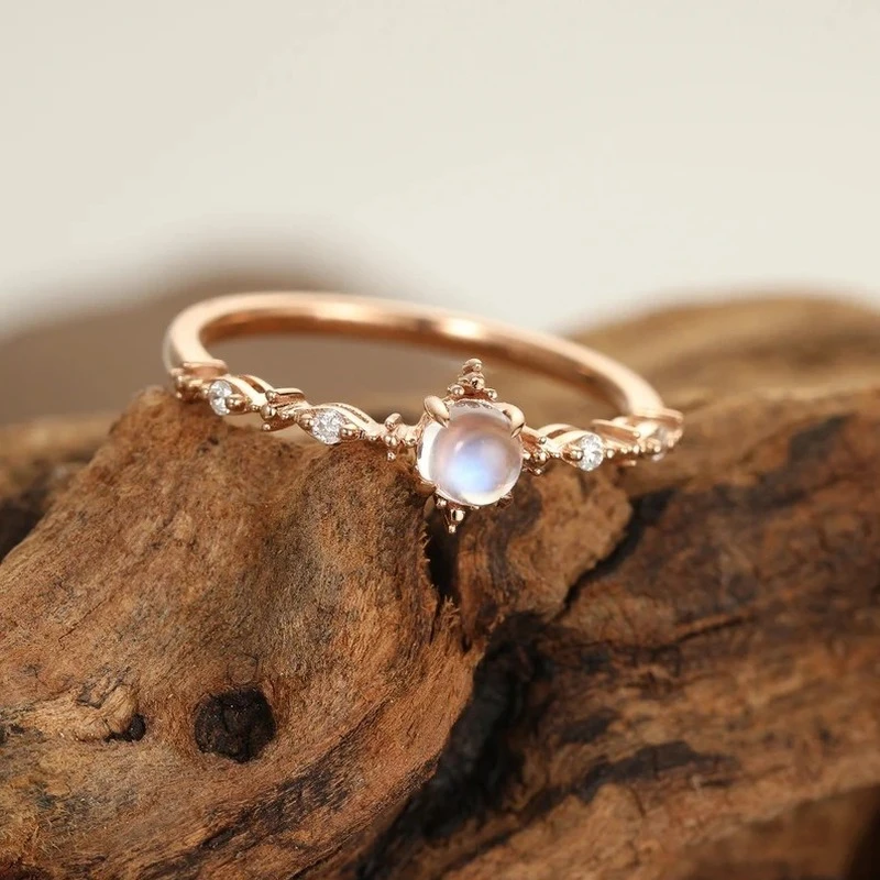 Moonstone diamond inlaid engagement ring rose gold single artificial gem Bridal Bracelet