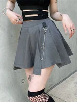 high waist personality asymmetrical chain design vintage a line tooling skirt streetwear harajuku diablo style casual mini skirt