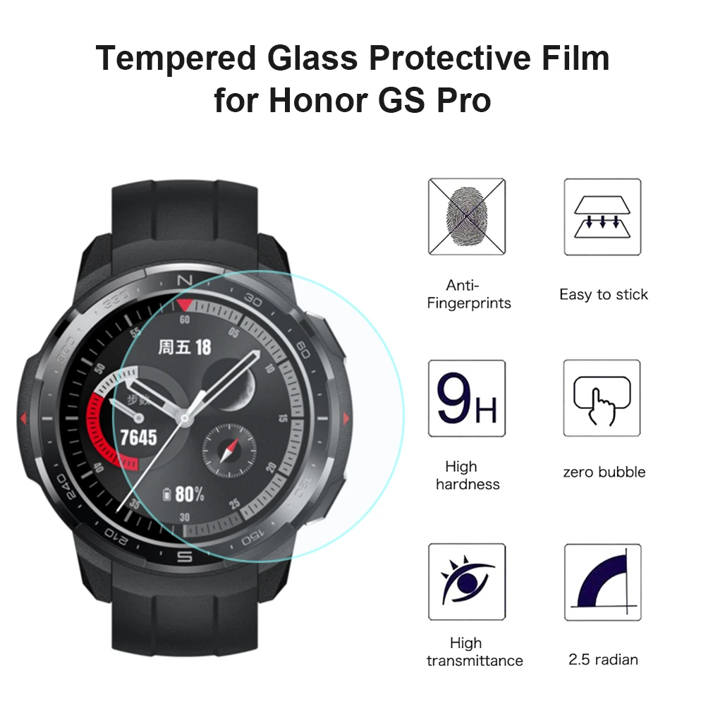 

2pcs Tempered Glass Screen Film Replacement Anti-oil/water Coating for Huawei Honor GS Pro Smart Watch Bracelet Display Cover