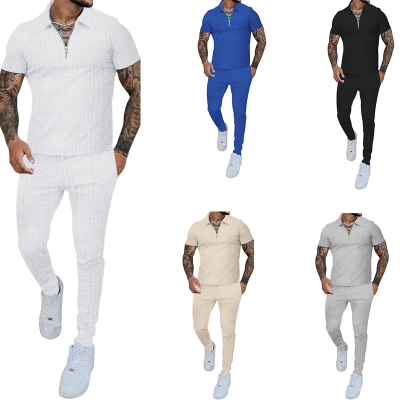 

2023 Summer Cross border Menswear Hot Fit Trend Youth Casual Short Sleeve Shorts Set for Men